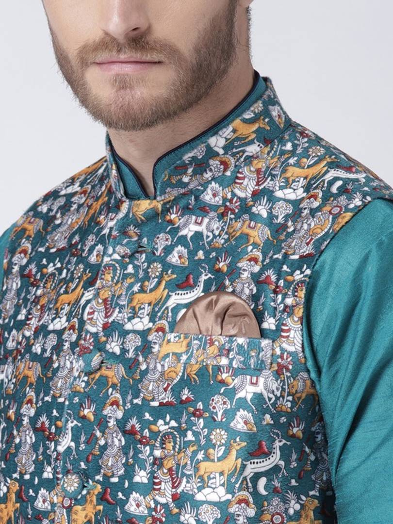 Men's Multicoloured 
Cotton Blend
 Printed Nehru Jackets